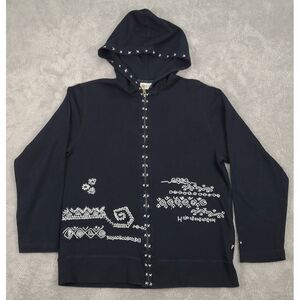 Black Embroidered Graphic Zip Up Hoodie Unique‎ Design Lightweight Jacket